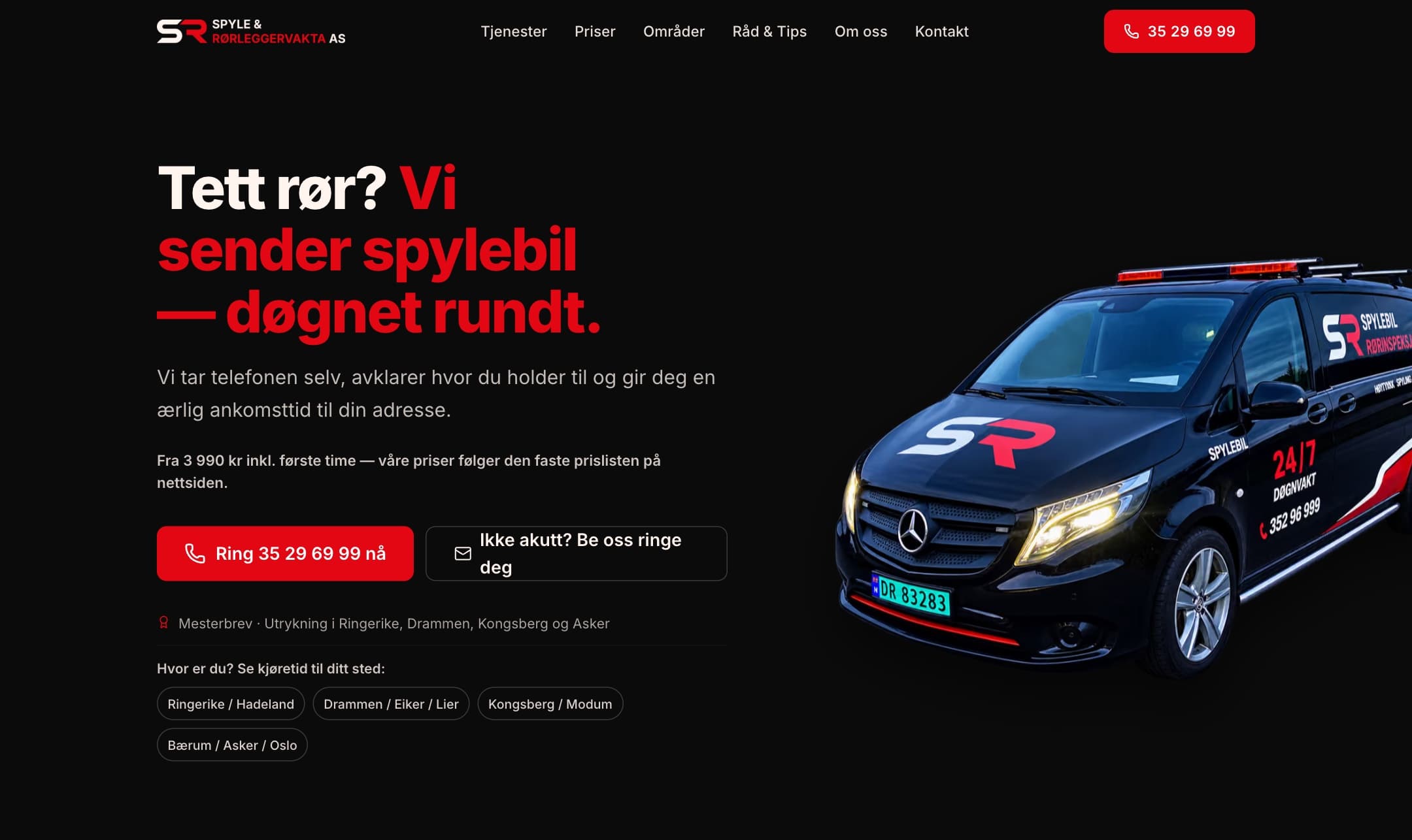 Forsiden til Spyle & Rørleggervakta på desktop
